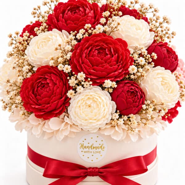Elegancki duży flowerbox z mydeł glicerynowych — kobiecy zapachy perfum personalizacja