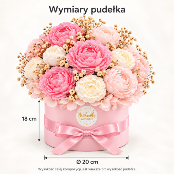 Elegancki duży flowerbox z mydeł glicerynowych — kobiecy zapachy perfum personalizacja